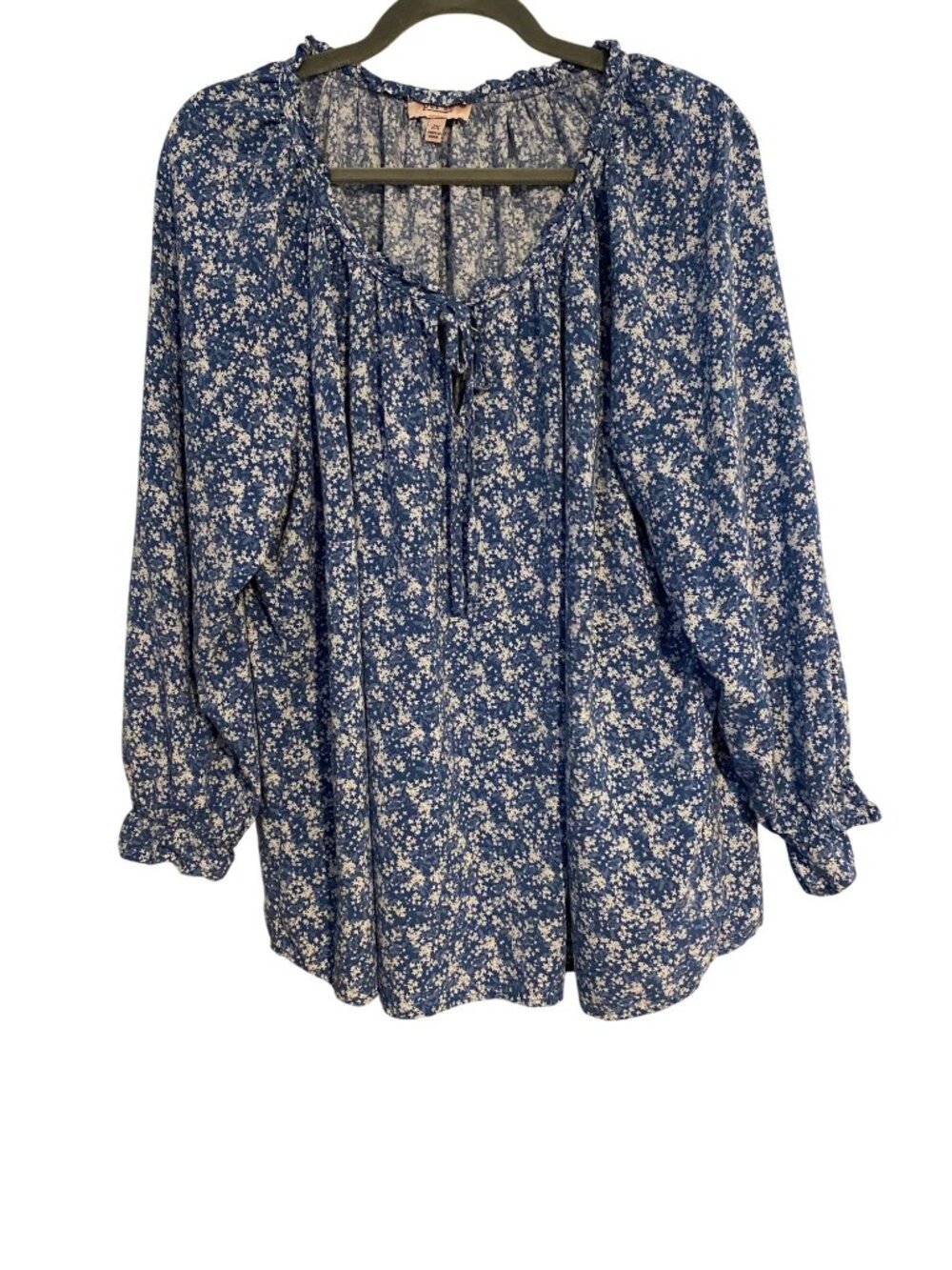 Per Se Women's 2X Blue Floral Long Sleeve Blouse Lightweight Rayon Cottagecore